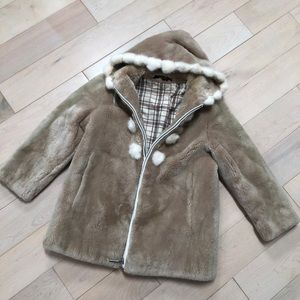 Girls designer flannel cotton lined fur coat